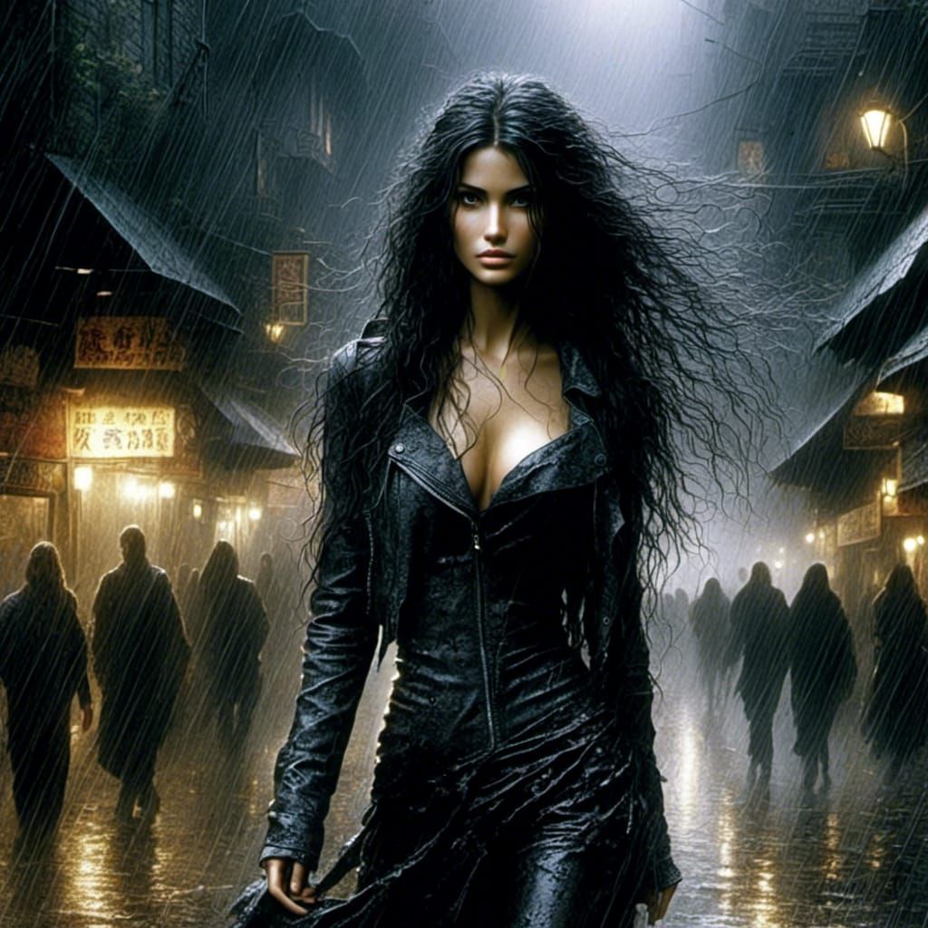 Rainy City Woman in Luis Royo Style