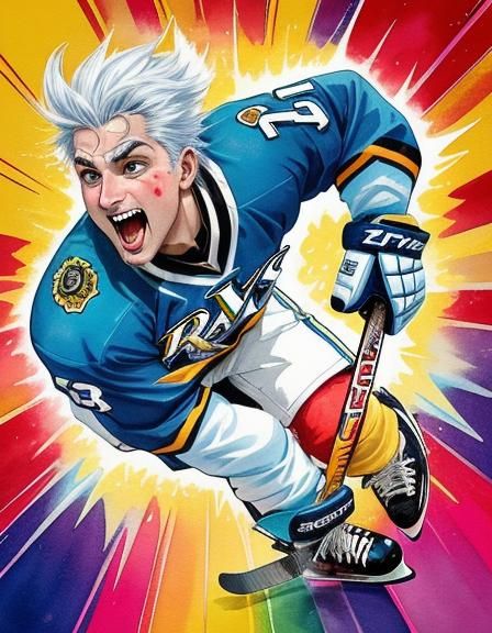 Joyful Cartoon Hockey Game in Watercolor Style