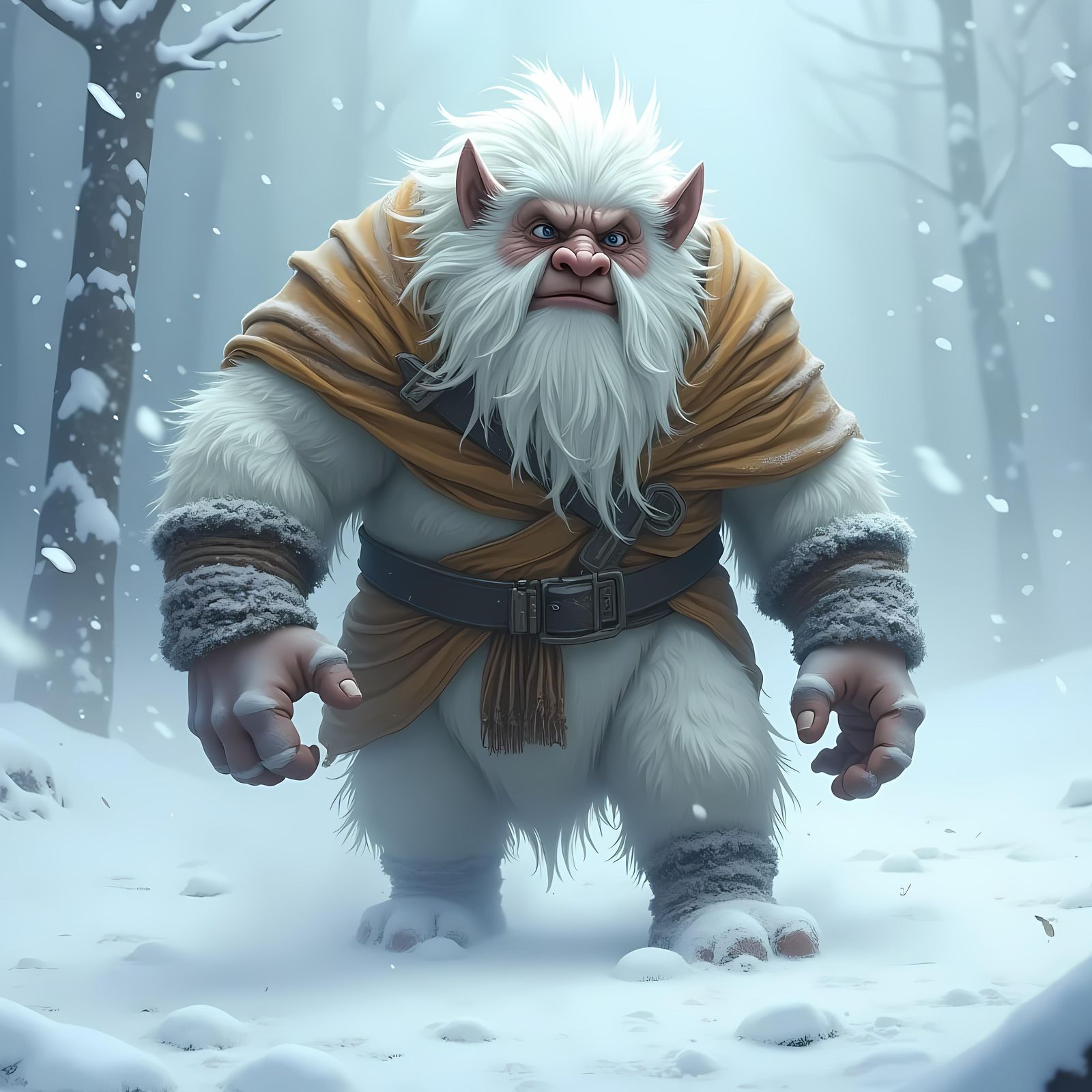 Anime Snow Troll in Stormy Landscape