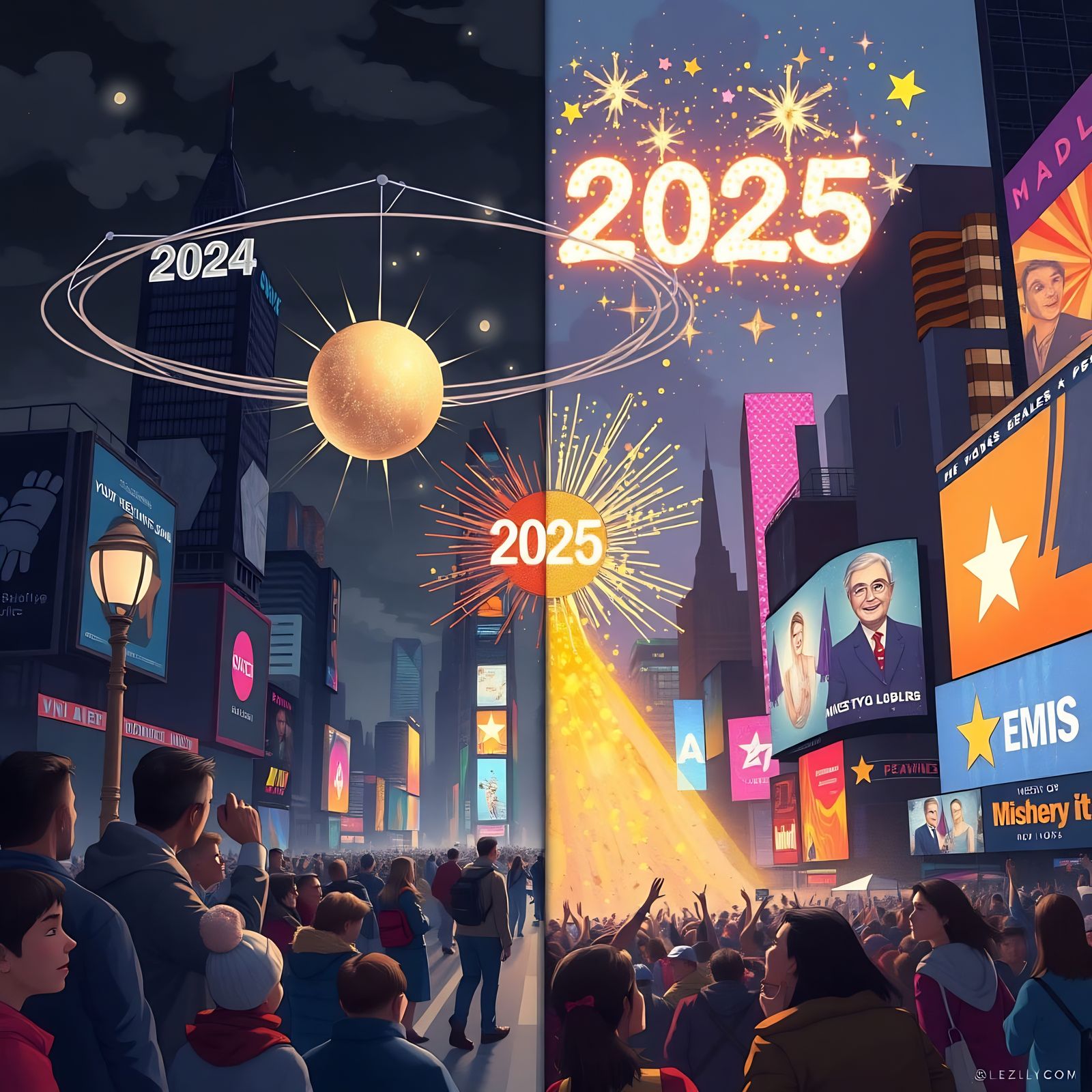 Enchanting Times Square New Year's Eve Scene in Vibrant Colo...