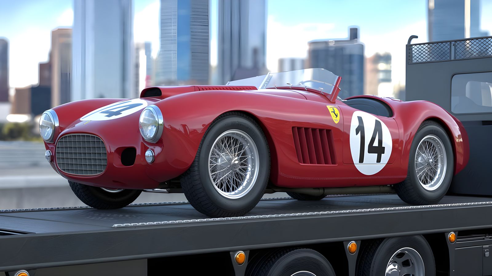 1952 Ferrari Race Car on Truck, Photorealistic