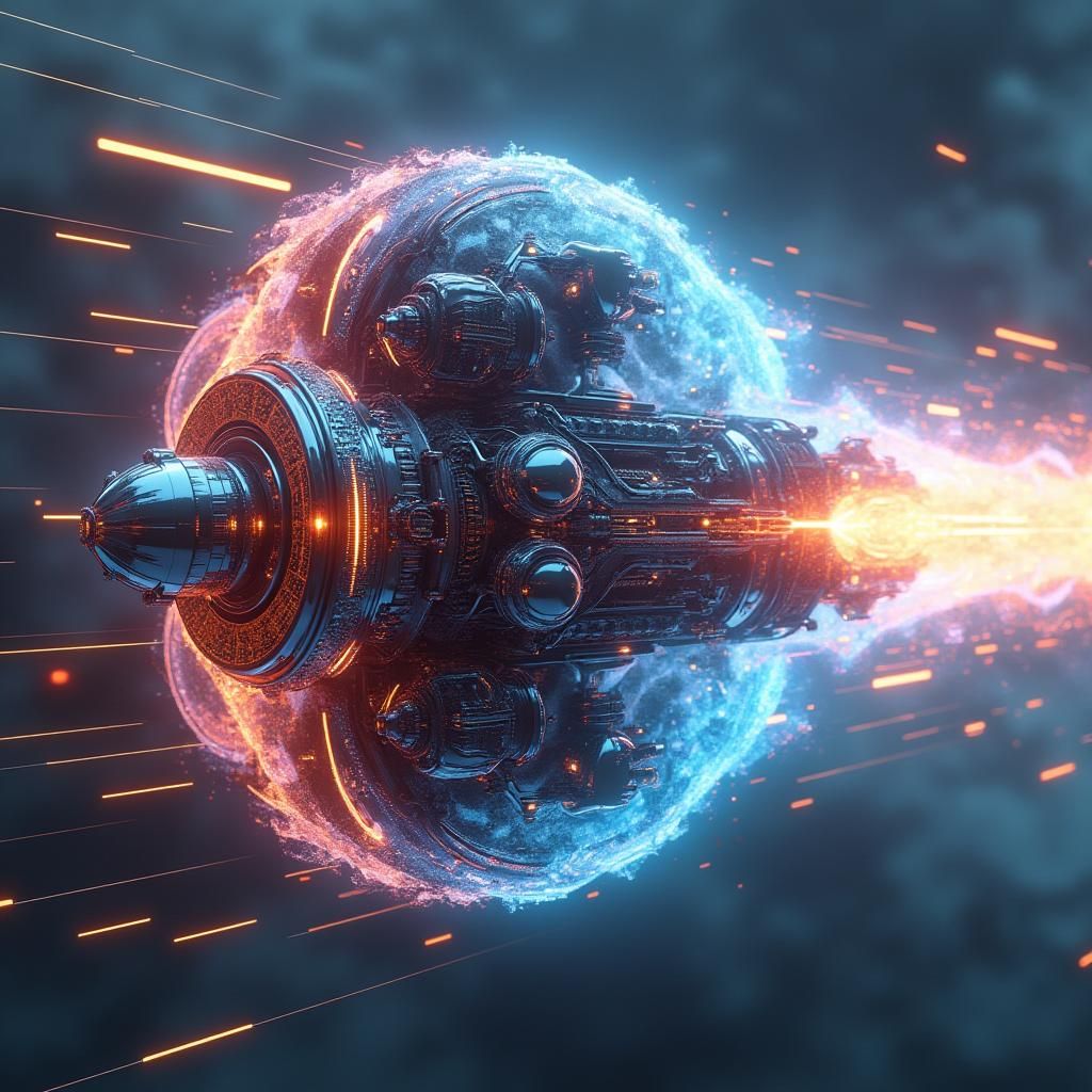 Futuristic Aircraft Engine Core in Iridescent Vortex