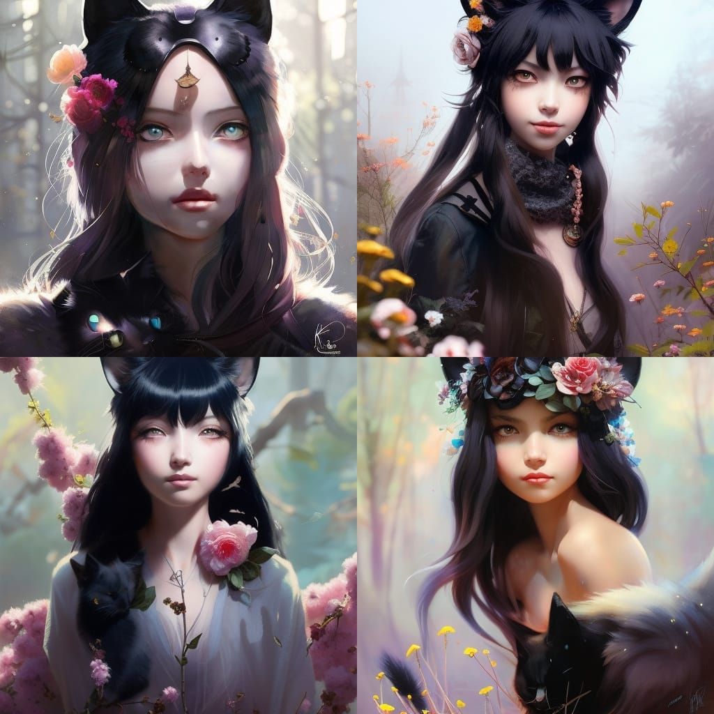 Anime Cat Girl Portrait in Studio Ghibli Style