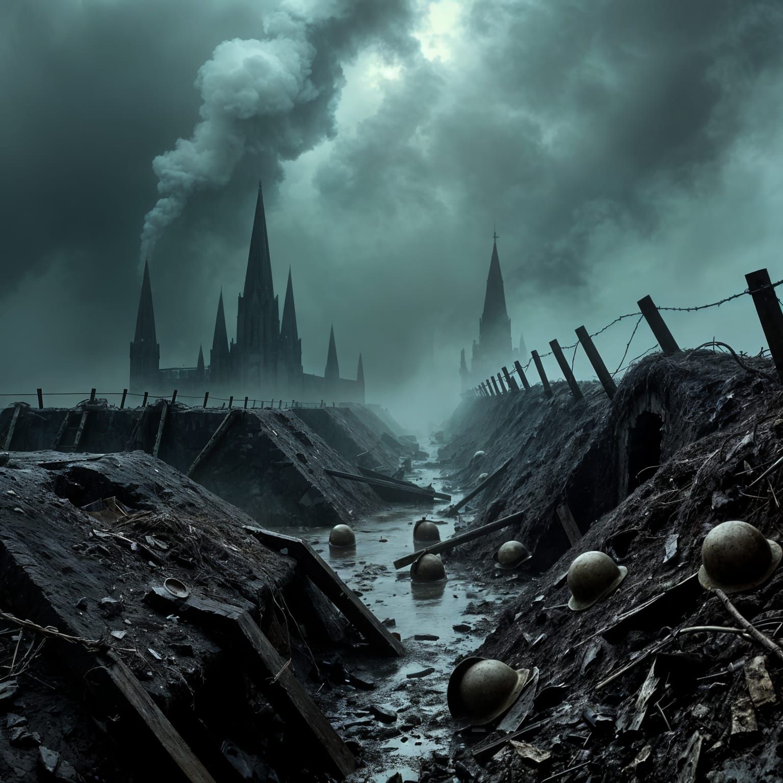 War Trenches Plunge into Surreal Darkness