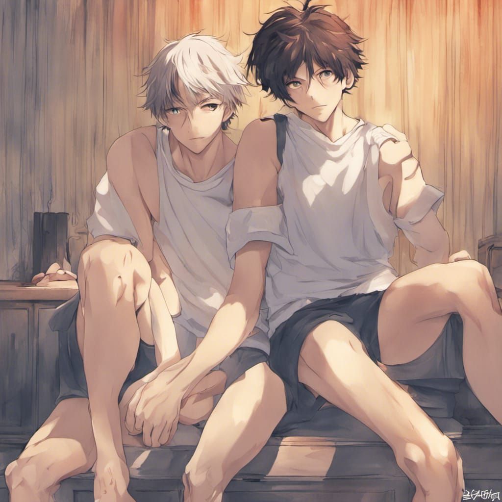 Anime Style Image of Two Nude Boys