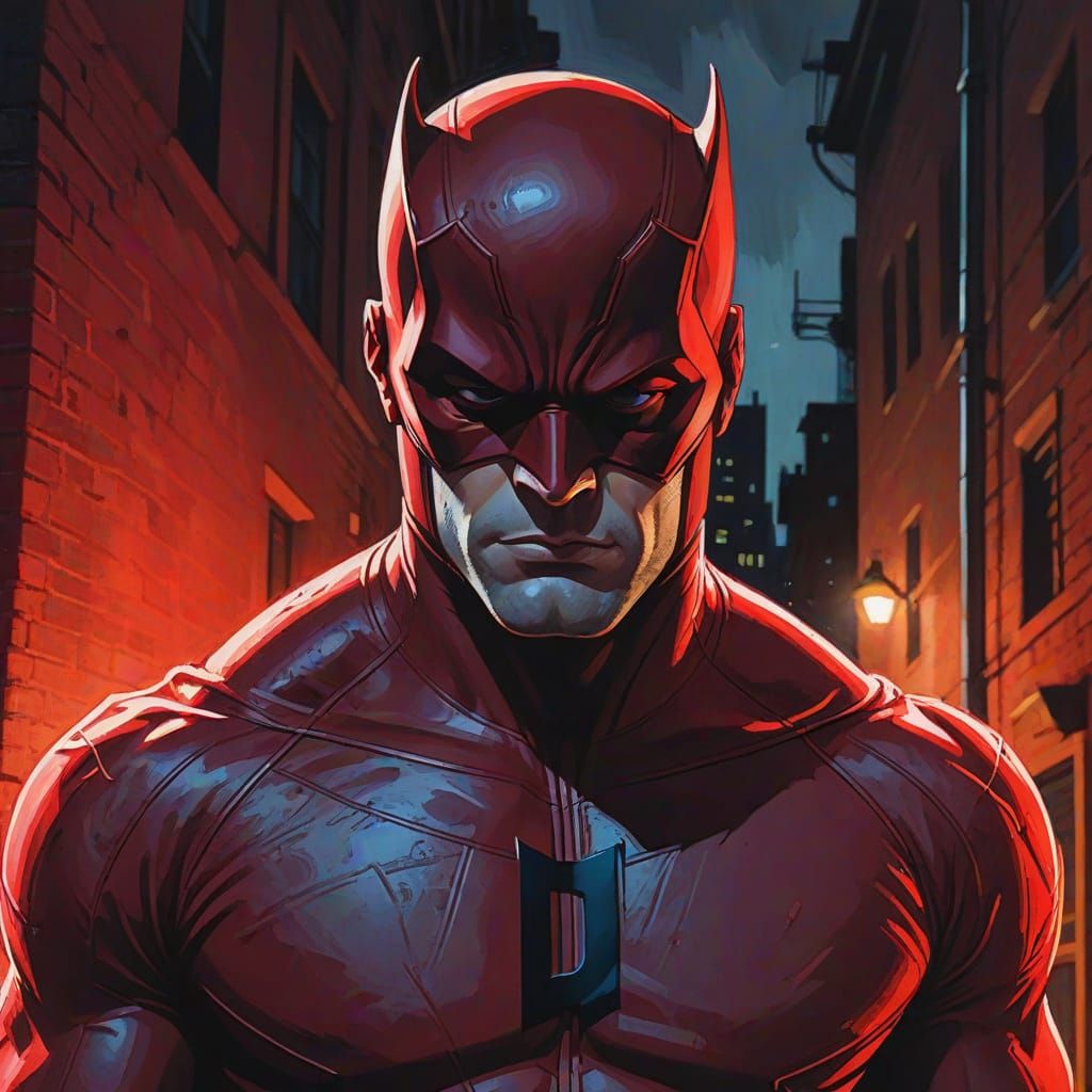 Daredevil on Rooftop in Gouache Comic Style