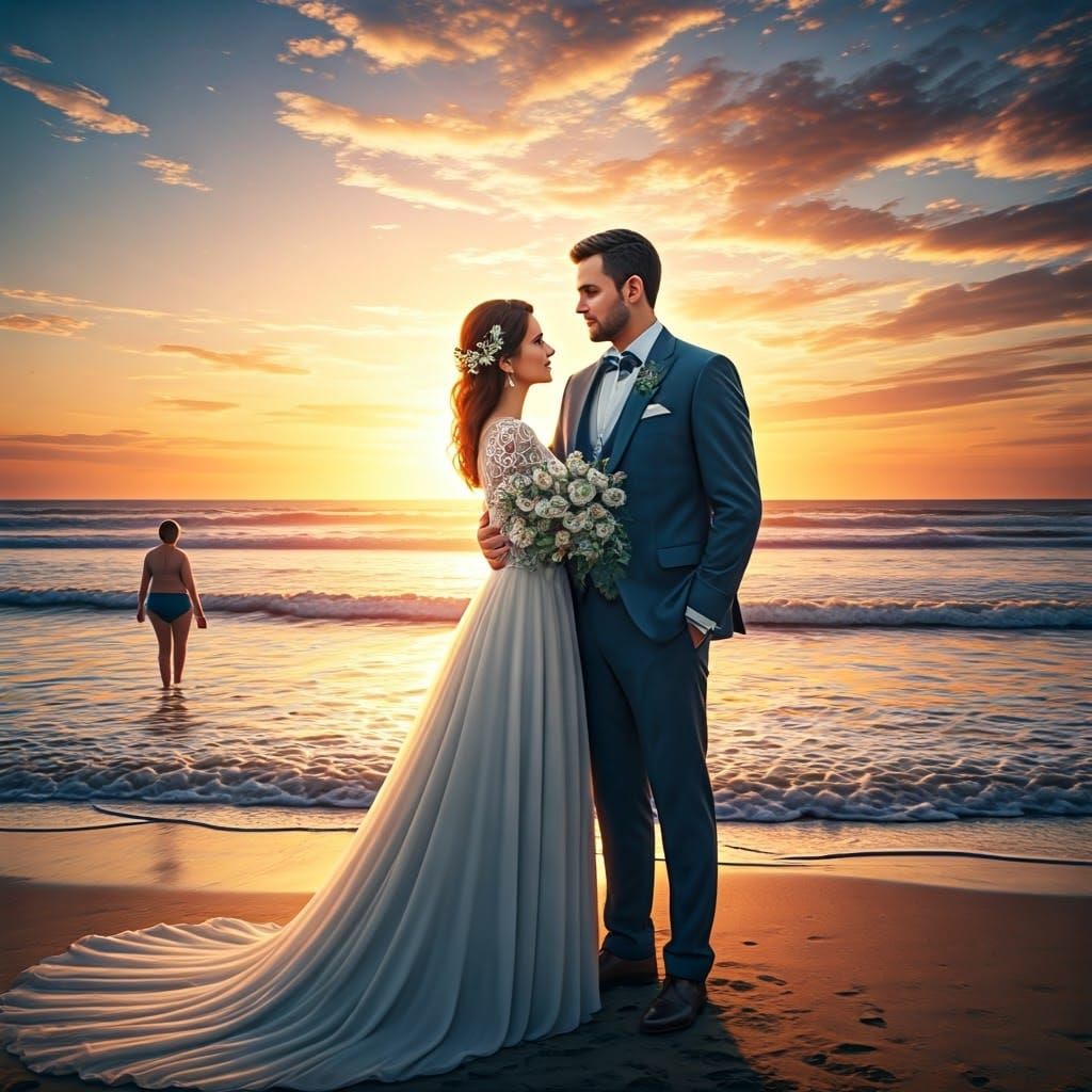 Beach Wedding at Sunset: Cinematic Digital Painting