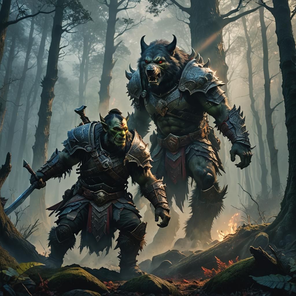 Orc Warrior vs Wolf Warrior in Misty Forest