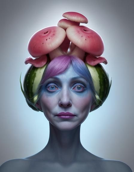 Surreal Portrait with Cucumber Fingers, Dali Style