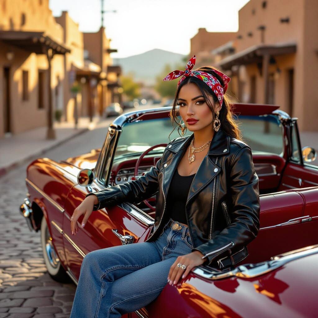 Classy Chicana in Candy-Apple Red Lowrider Downtown Santa Fe