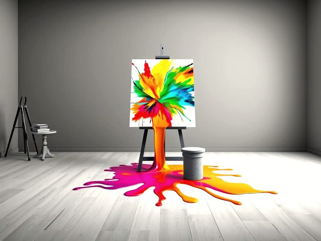 Colorful Liquid Spill in Grayscale Studio: Hyperrealistic Re...