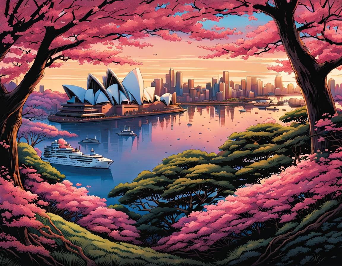 Sydney Opera House in Manga Comic Art Style