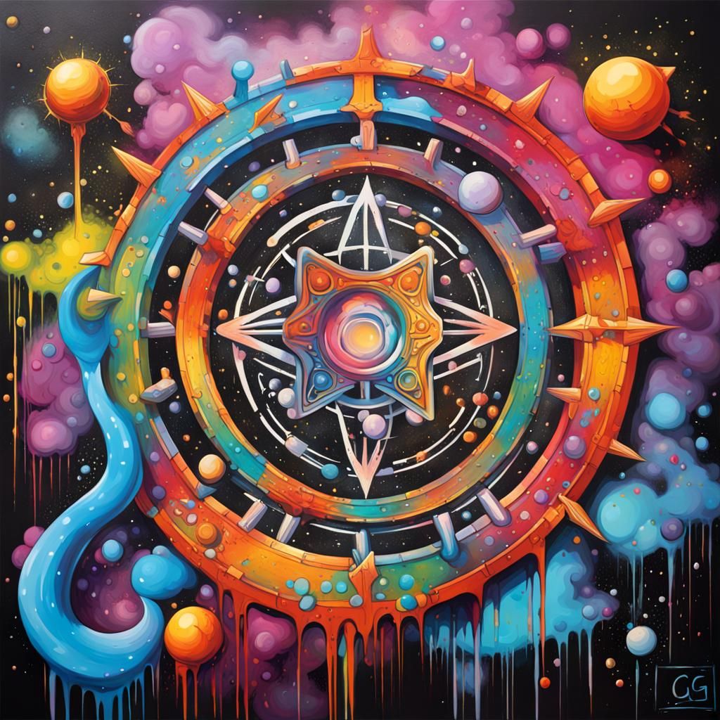 Astrology Graffiti Art in Polychromatic Splash Style