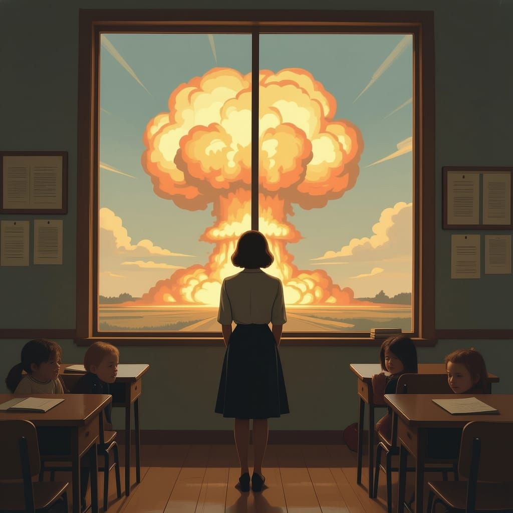 1960s Classroom Watches Nuclear Blast From Window