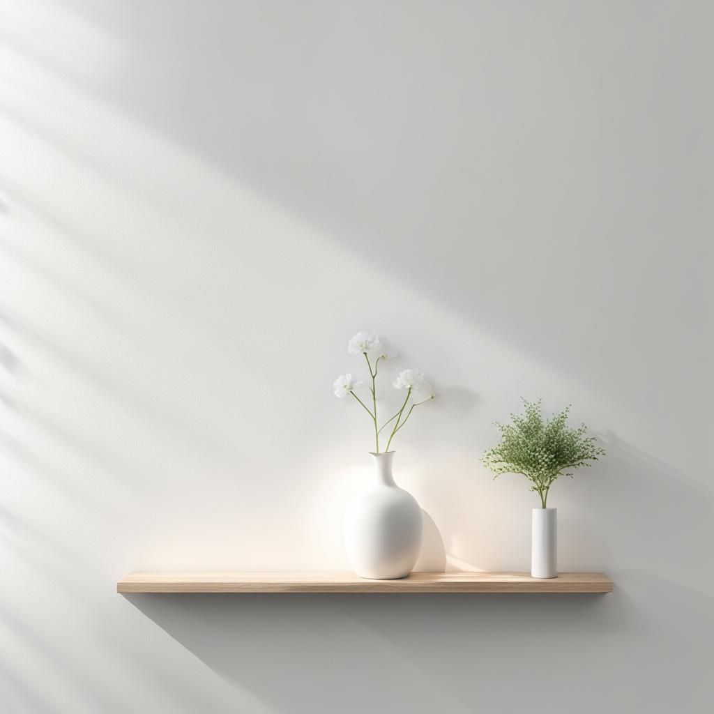 Minimalist White Shelf and Vase in Sunlight