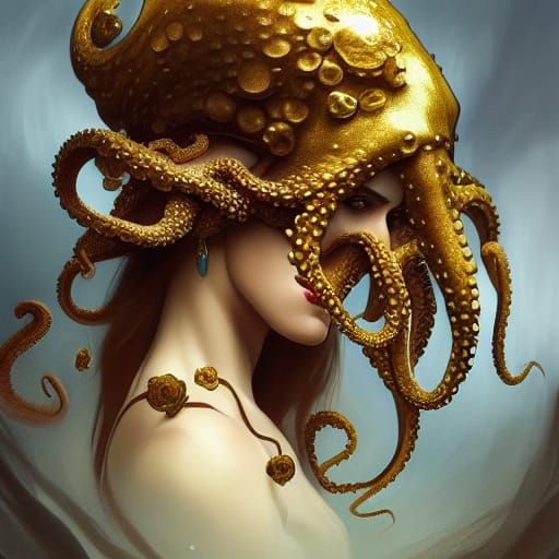 Octopus Queen Portrait in Art Nouveau Style