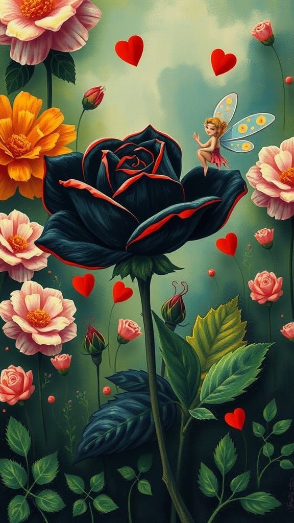 Enchanted Rose Garden in Naive Art Style