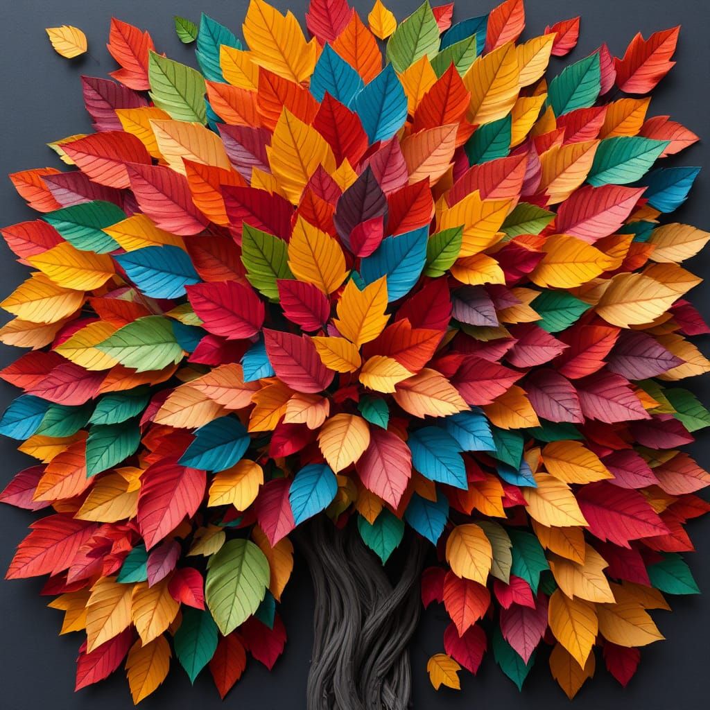Vibrant Paper Leaf Collage of a Fall Tree