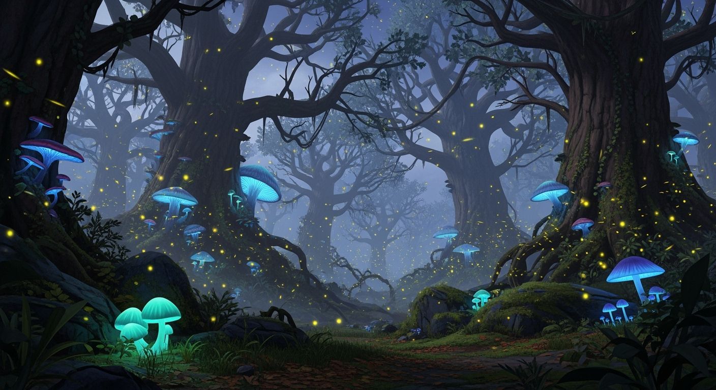 Mystical Forest with Ancient Trees and Ethereal Glow