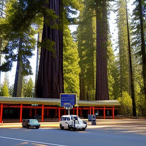 Airport in Redwood Forest Landscape