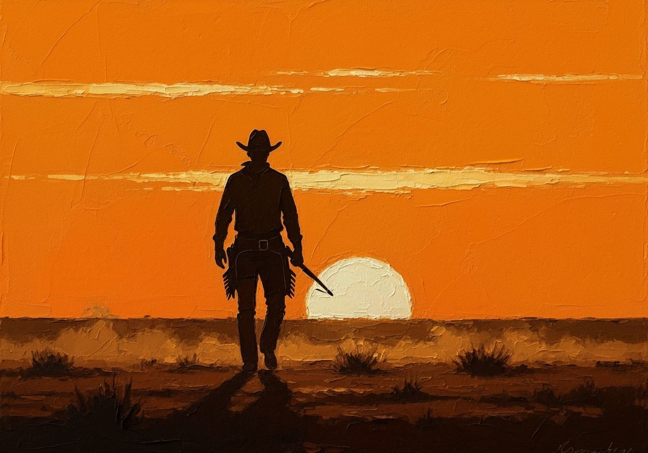 Lone Cowboy Silhouette at Sunset