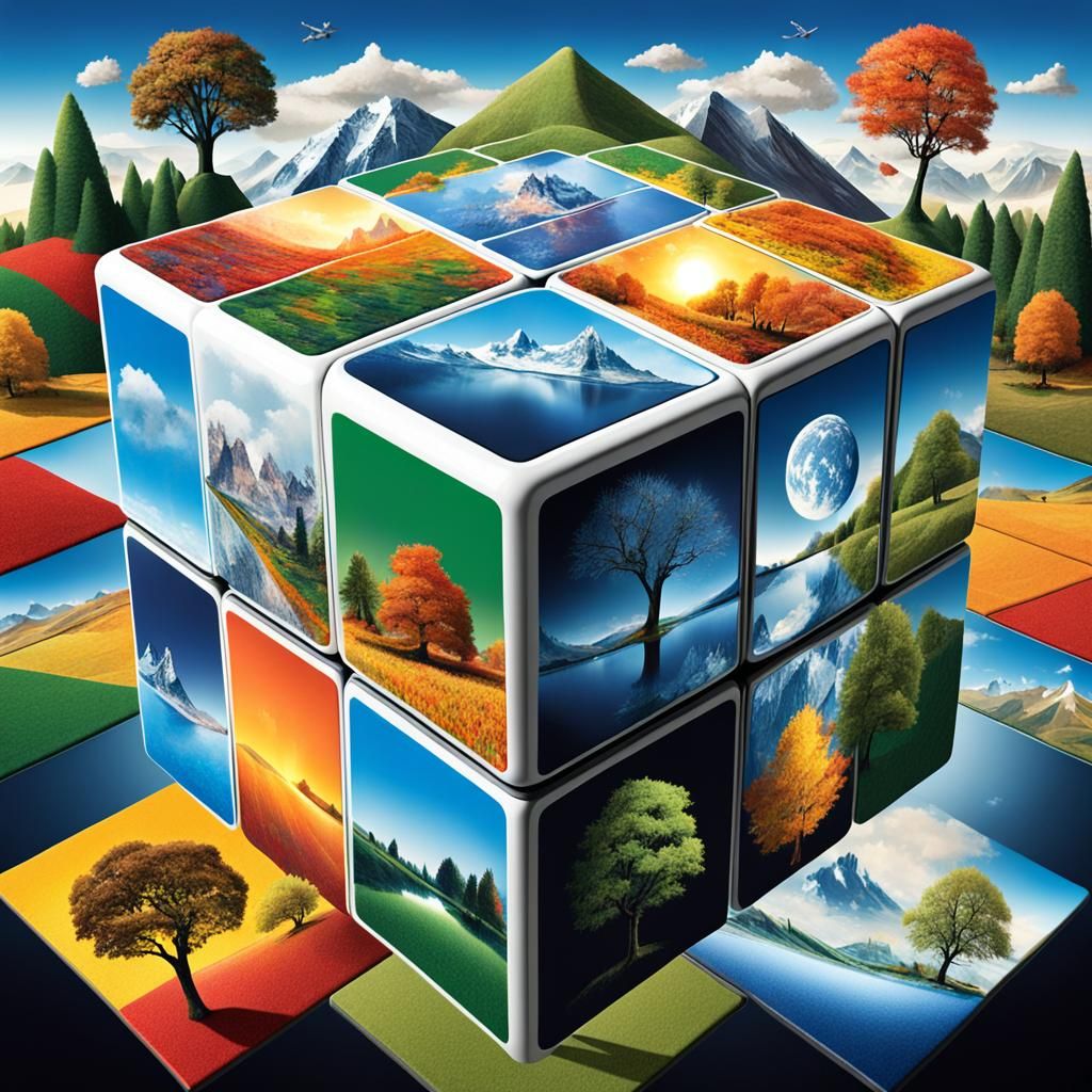 Surreal Rubik's Cube: Seasons Around the World