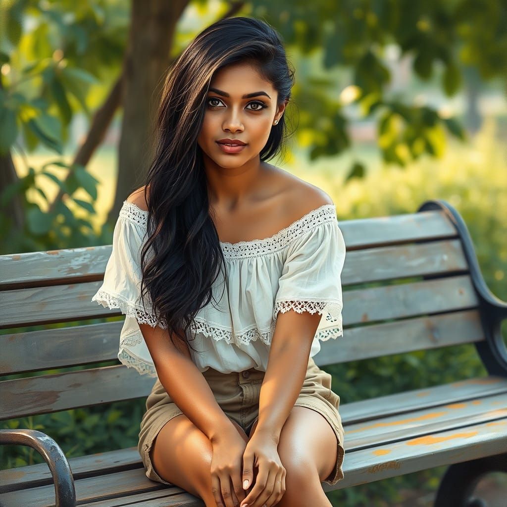 Ethereal Tamil Woman in Lush Park Setting