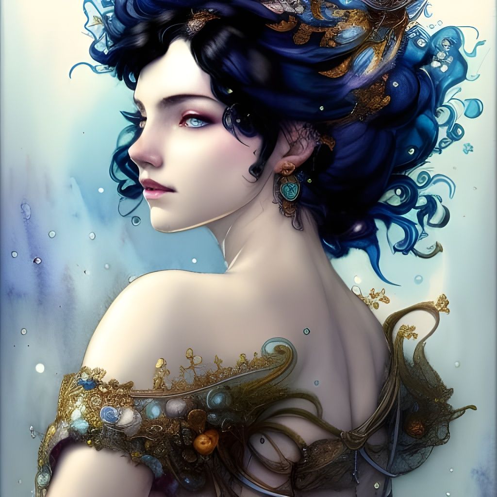 Ornate Watercolor Portrait of Snow White