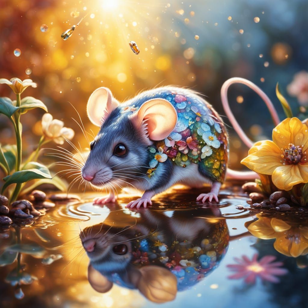 Hyperrealistic Mouse Under Autumn Flower