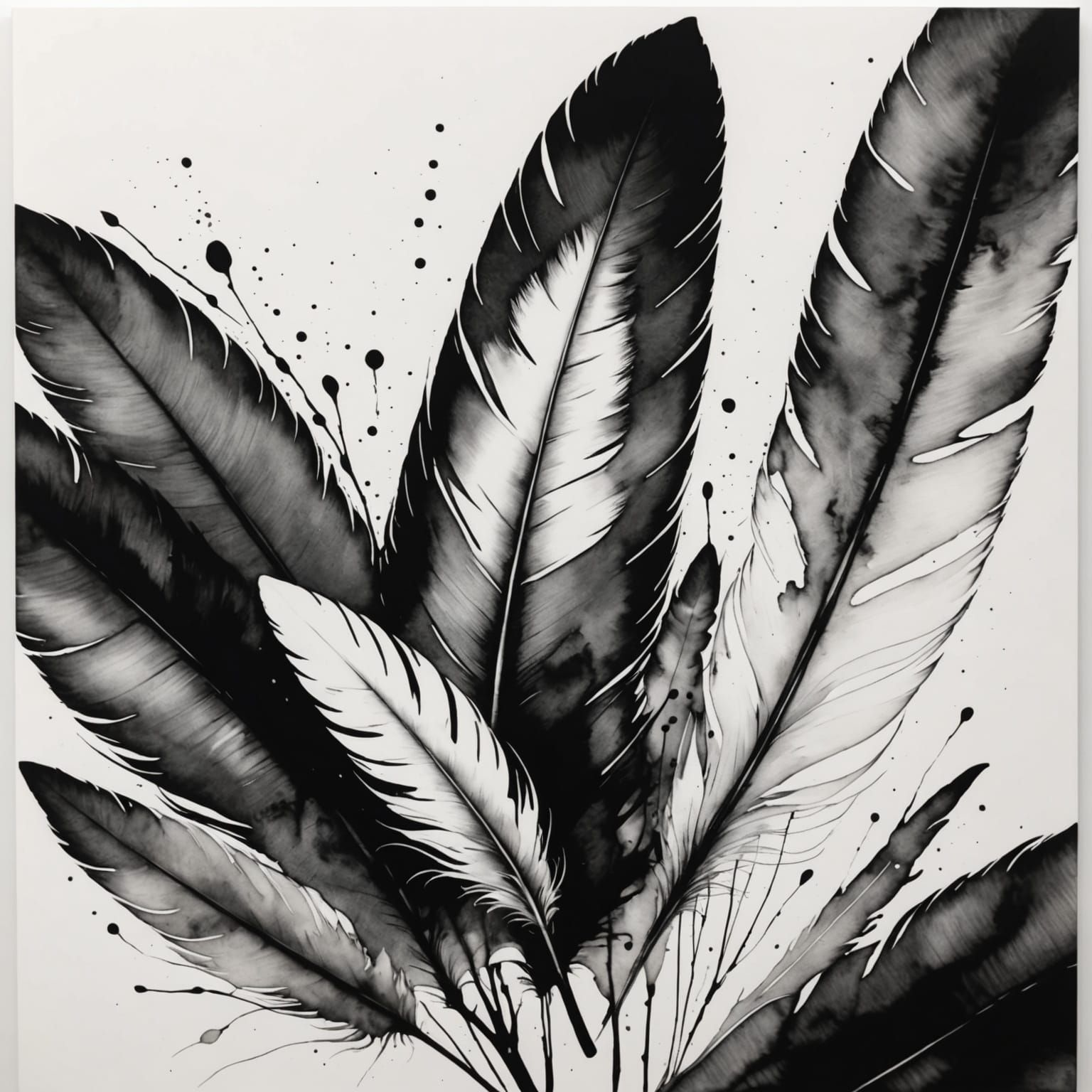 Ethereal Feather in Black and White Ink