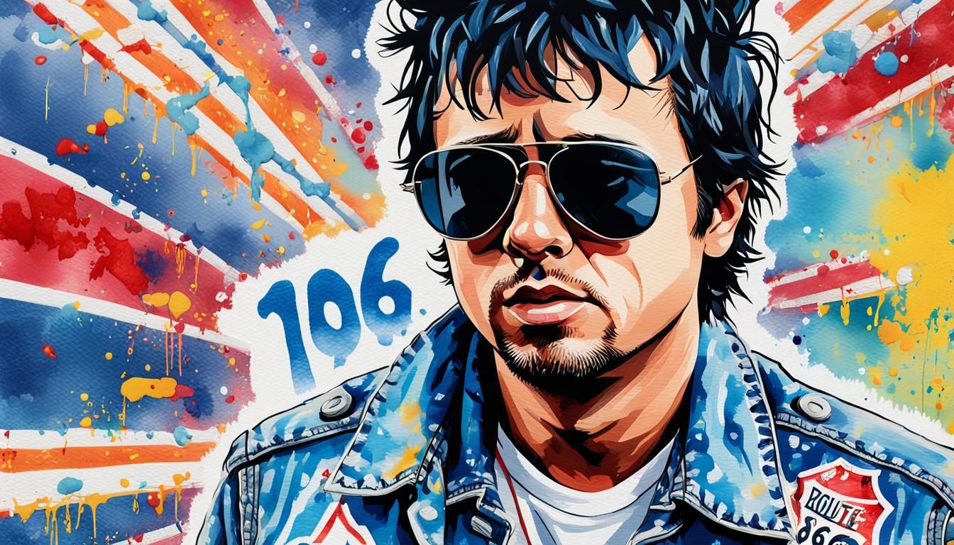 Pop Art Portrait on Route 66 in Watercolor Style