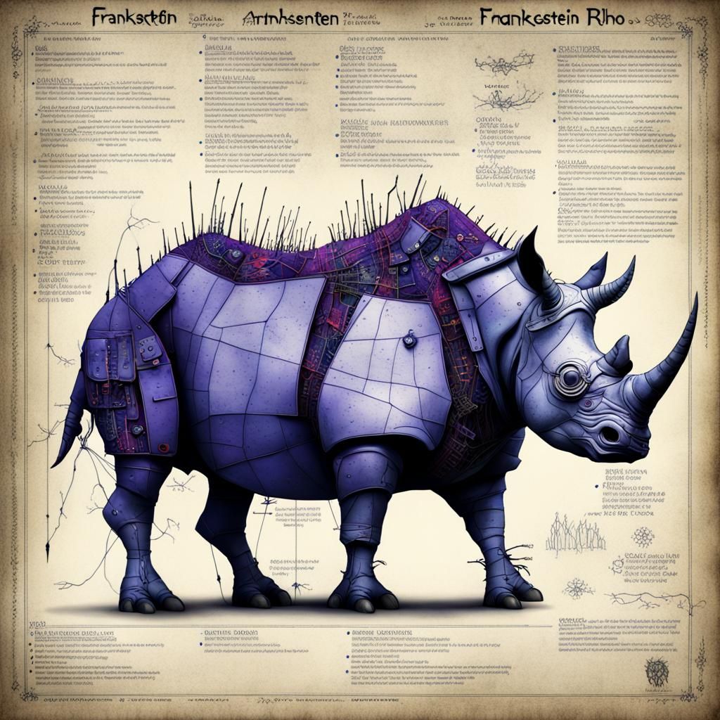 Frankenstein Rhino in Dark Fantasy Style