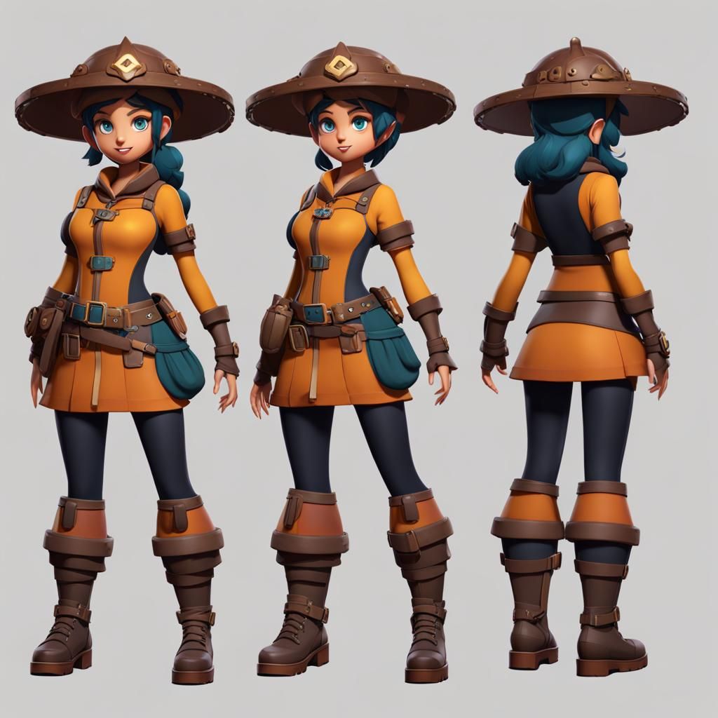 Adventurous Pixel Girl Character Turnaround Sheet