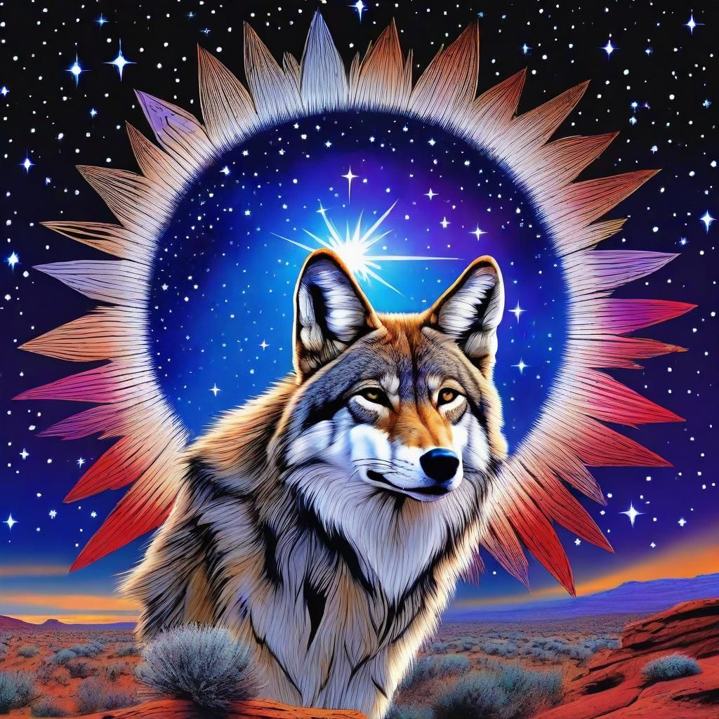 Hopi Star Coyote Face in Twilight