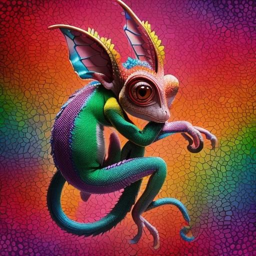 Colorful Chameleon-Monkey Hybrid Standing Upright