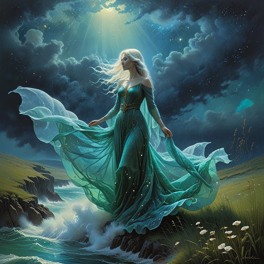 Dreamy Twilight Landscape with Majestic Creatures and Heaven...