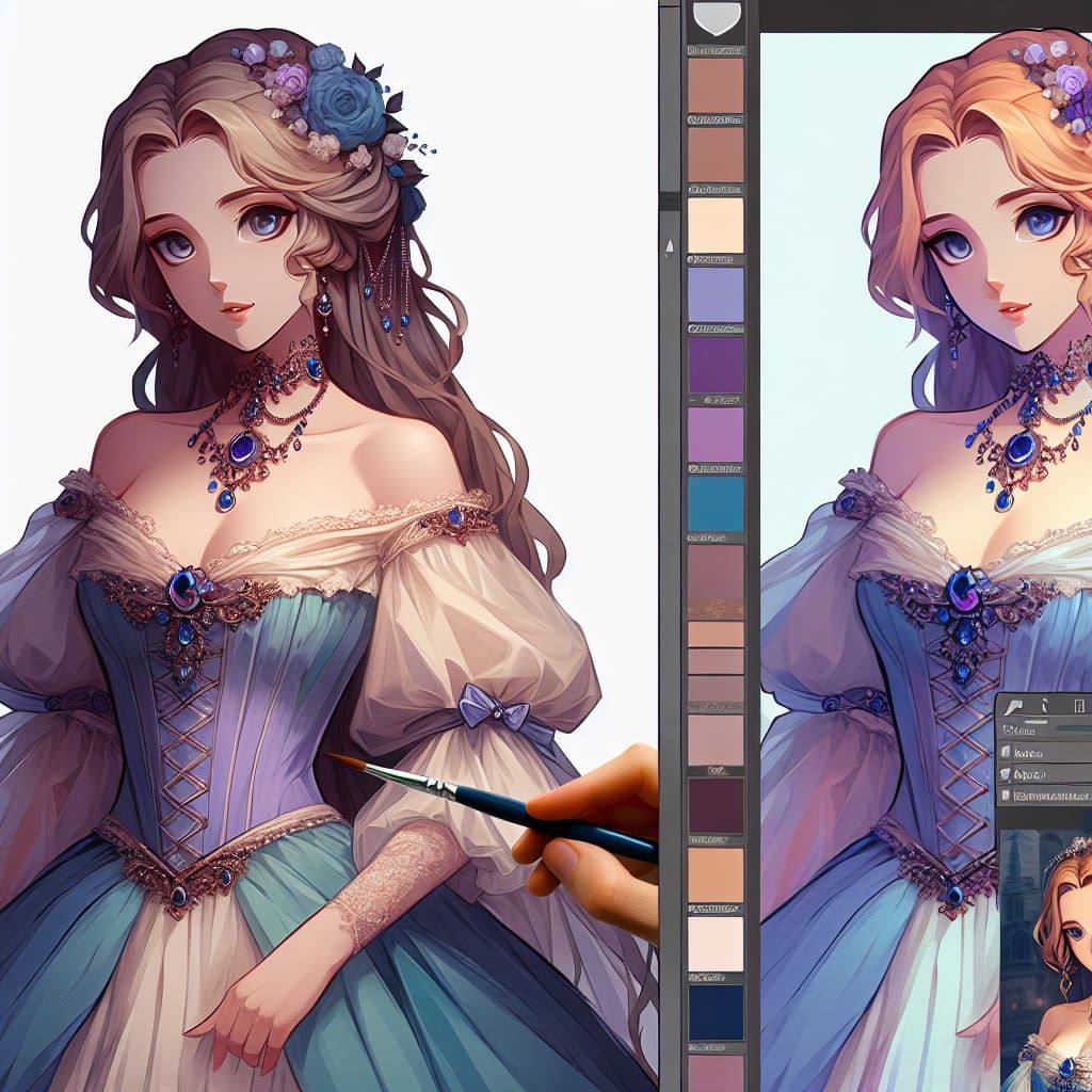 Elegant Vesper Lady in Exquisite Gown, Anime Style