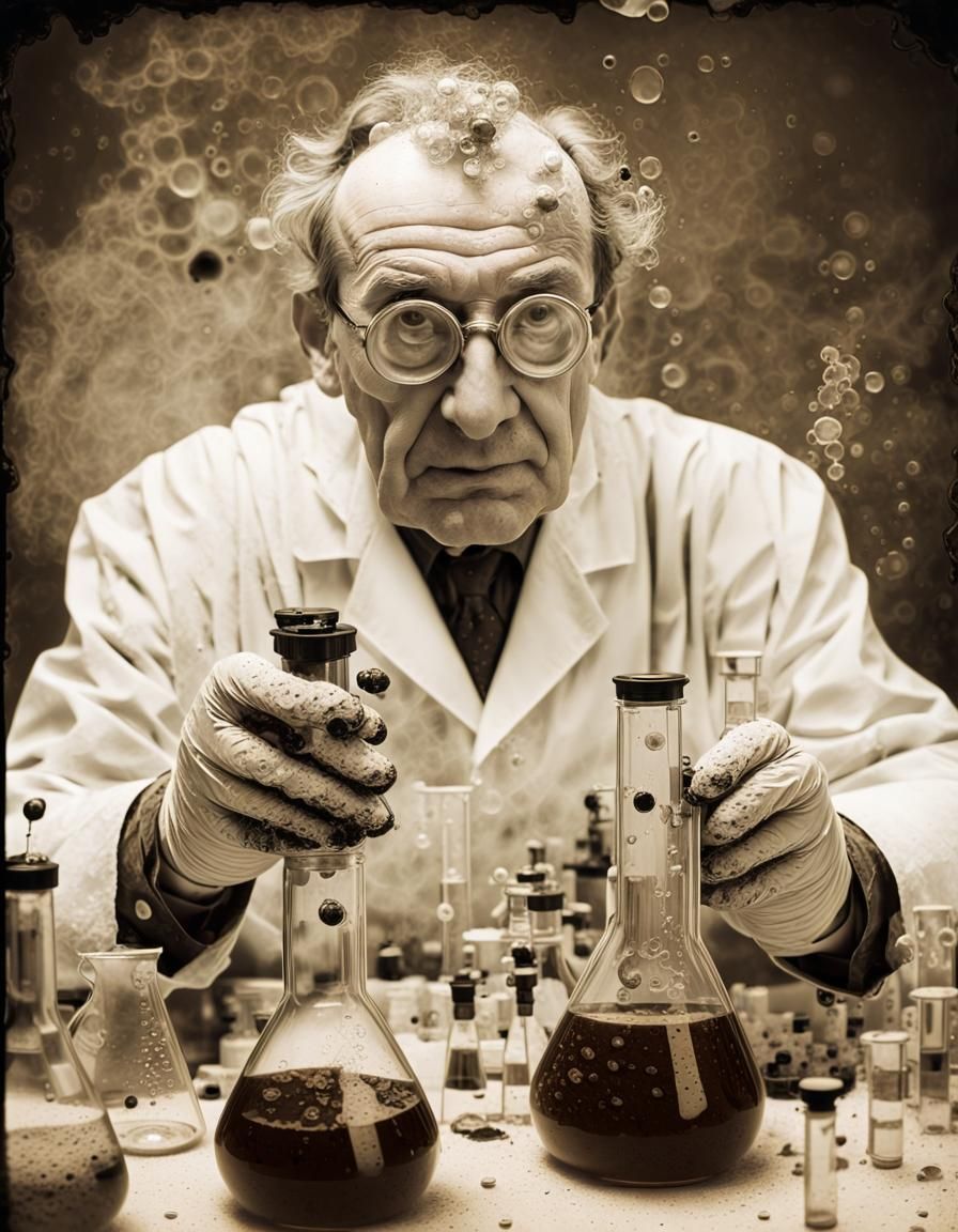 Vintage Sepia Portrait of a Mad Scientist