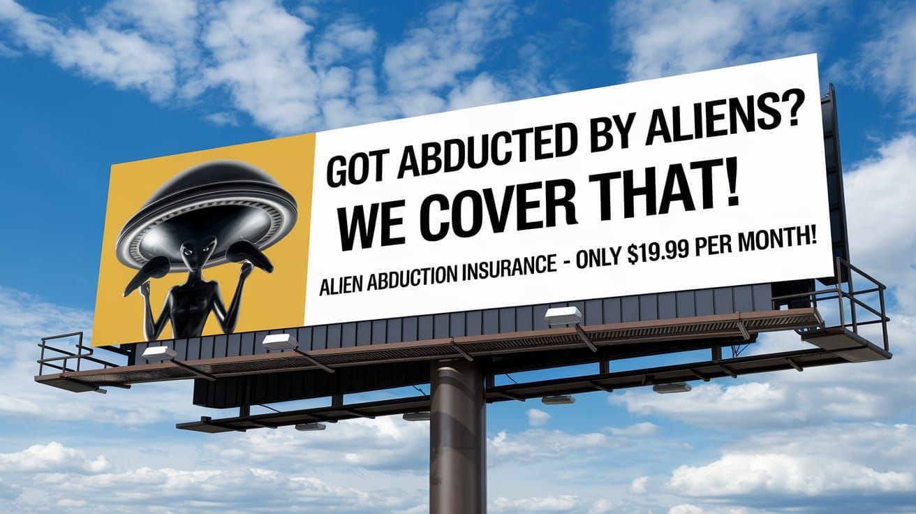 Alien Abduction Insurance Billboard in Futuristic Sci-Fi Sty...
