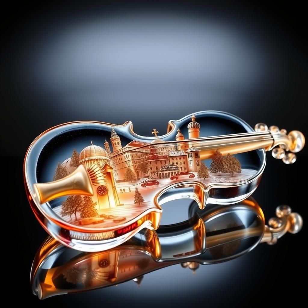 Enamel Painted Glass Violin Figurine