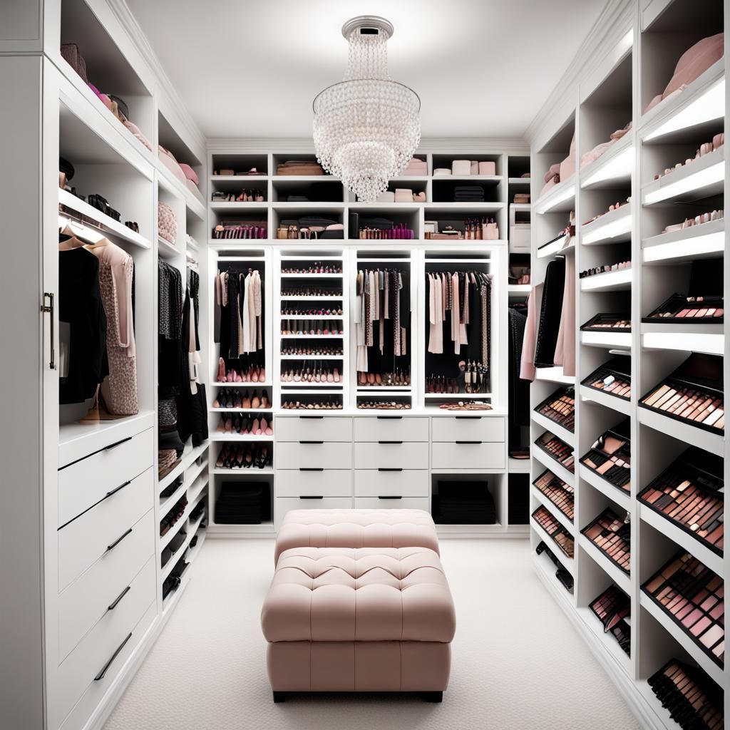 White Makeup Wardrobe with Cosmetic Products
