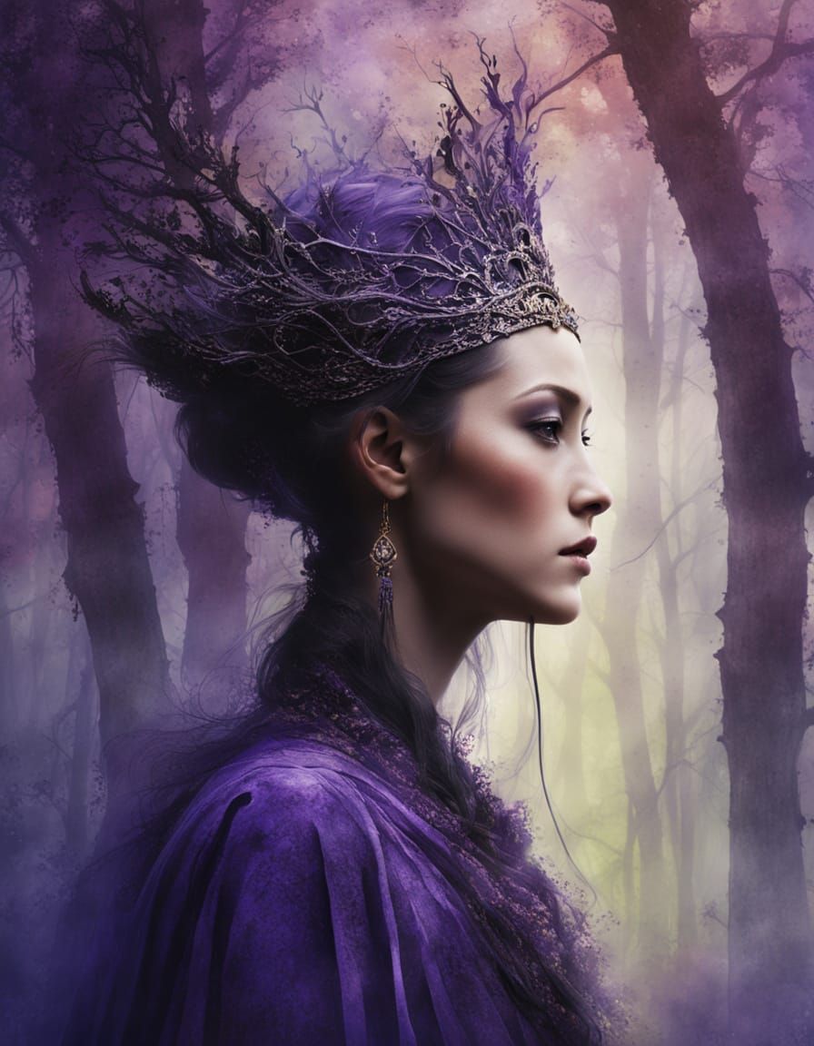 Elven Queen Portrait in Mist Forest
