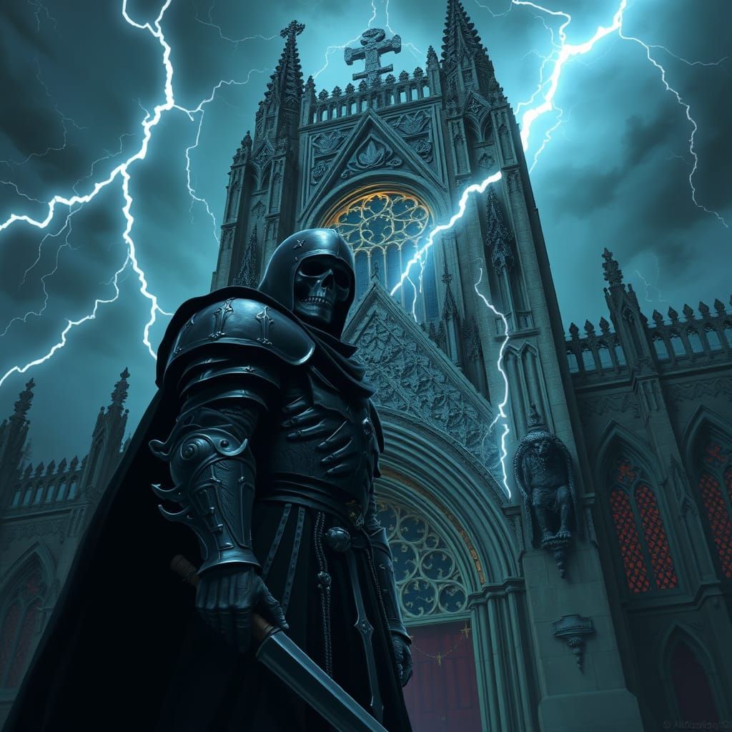 Gothic Knight Guardian of Haunted Cathedral