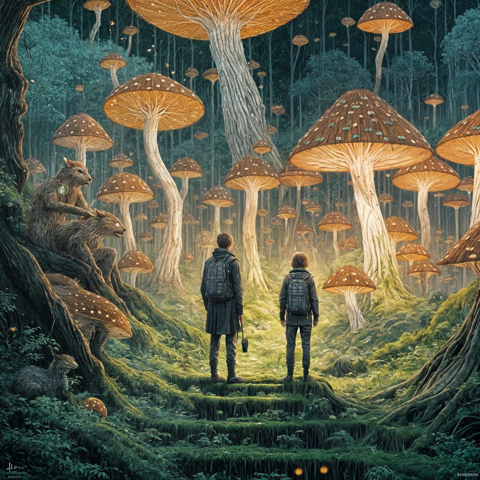 Dreamlike Forest Spirit in Double Exposure Style