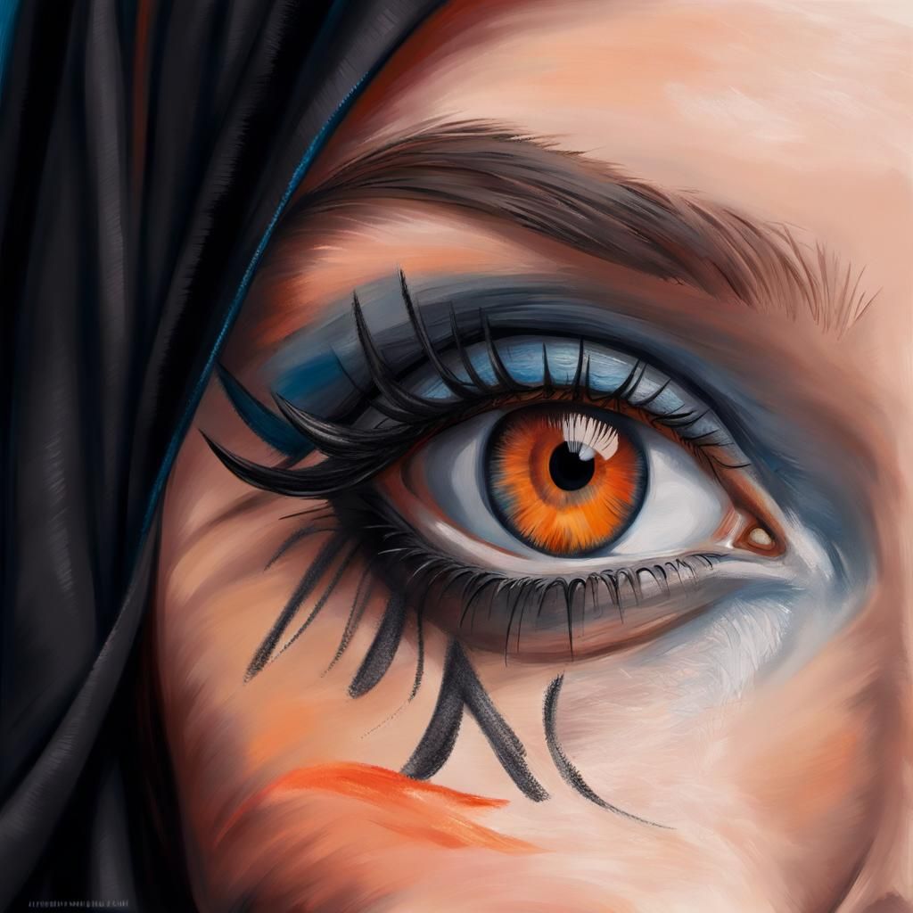 Eye Close-up in Niqab, Hyperrealistic Oil Painting