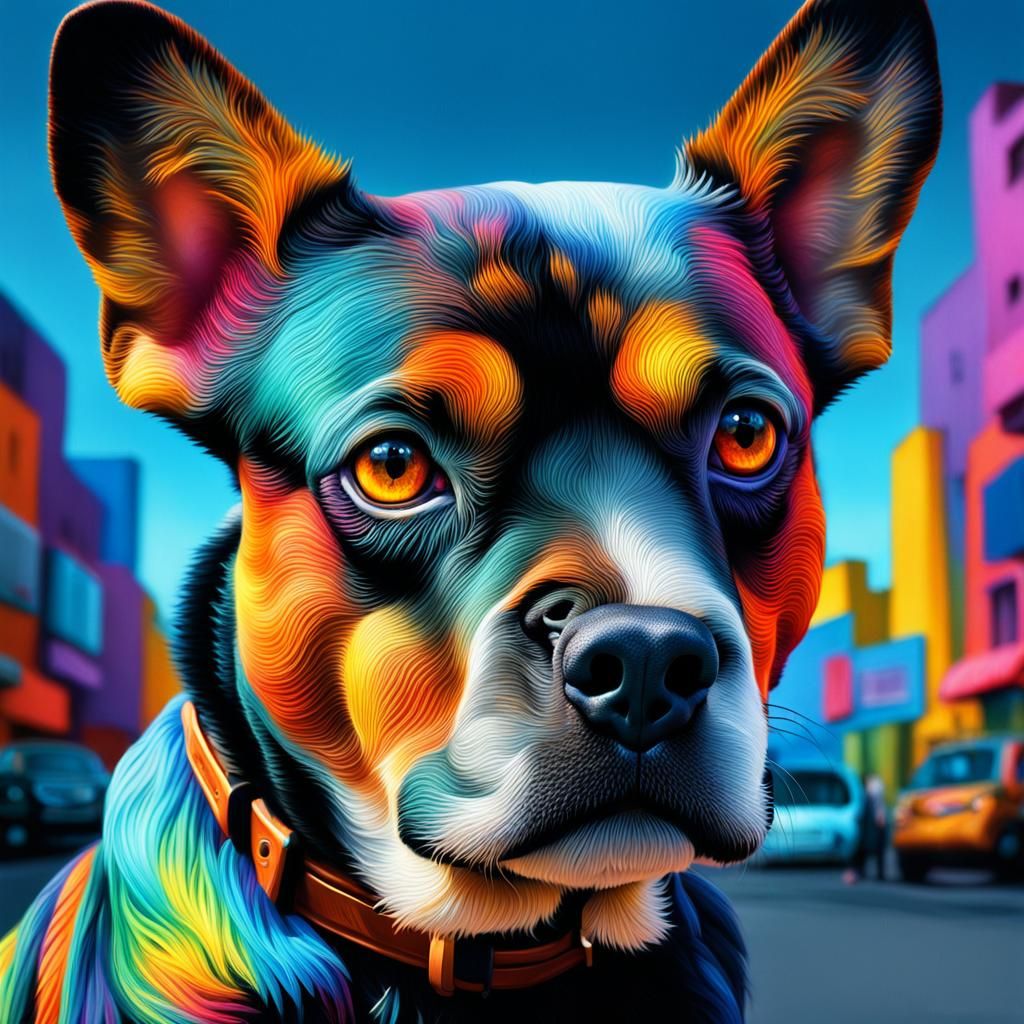 dog detailed matte painting triadic colors intricately detai...