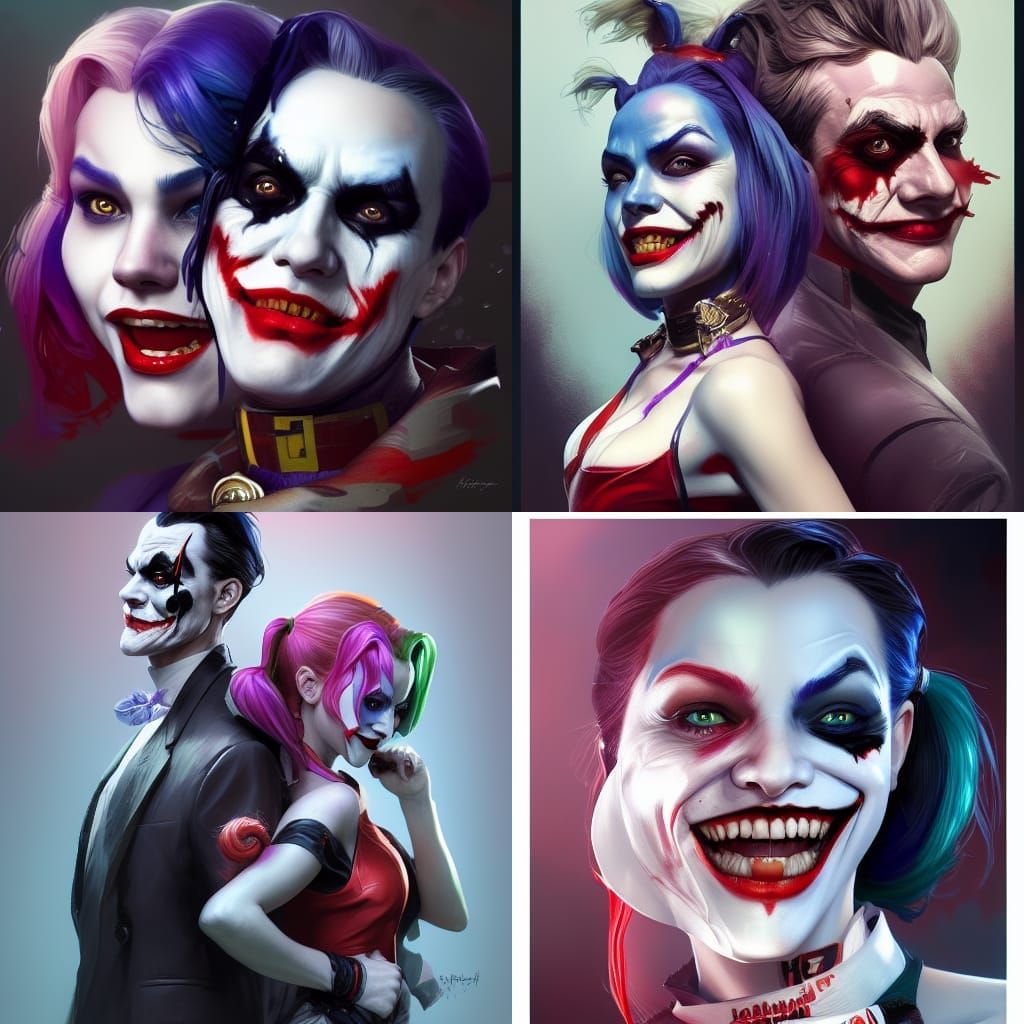 Joker and Harley Quinn Portrait in Art Nouveau Style