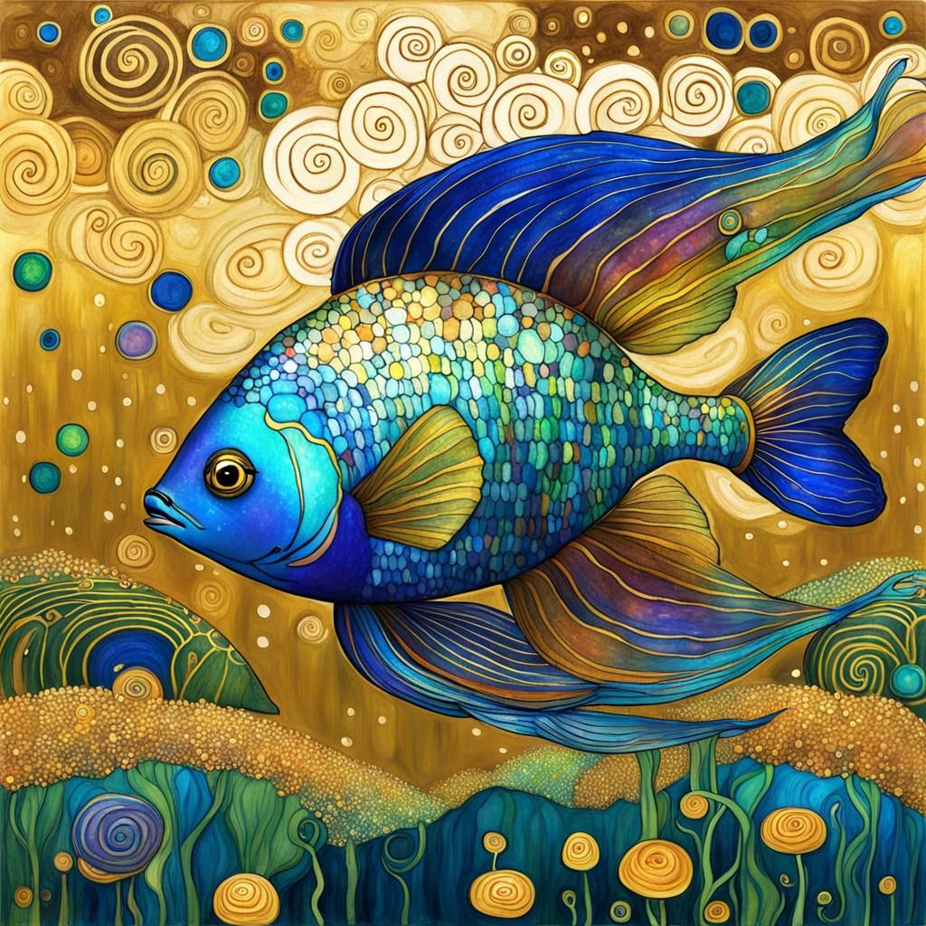 Rainbowfish in Fantasycore Style of Gustav Klimt
