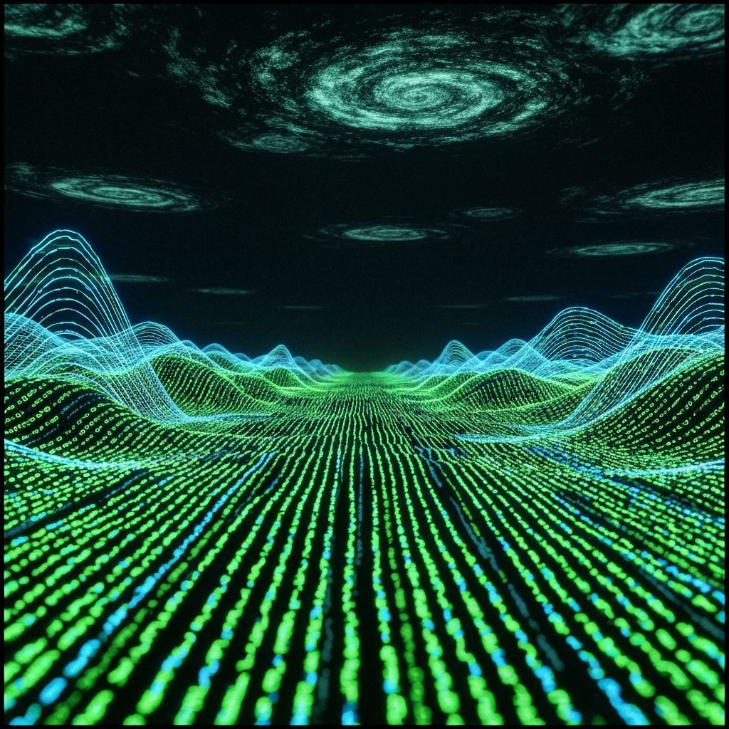 Digital Landscape of Glowing Code Hills