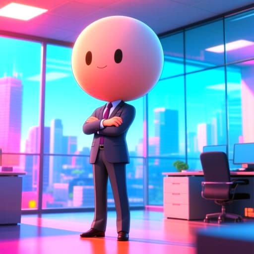 Cartoon Businessman with Exaggerated Head in Anime Style